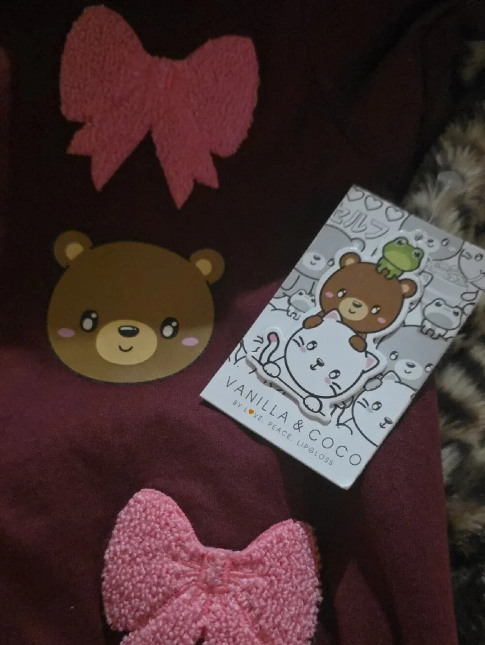Vanilla And Coco Girls' Burgundy Bow & Bear Graphic Tee